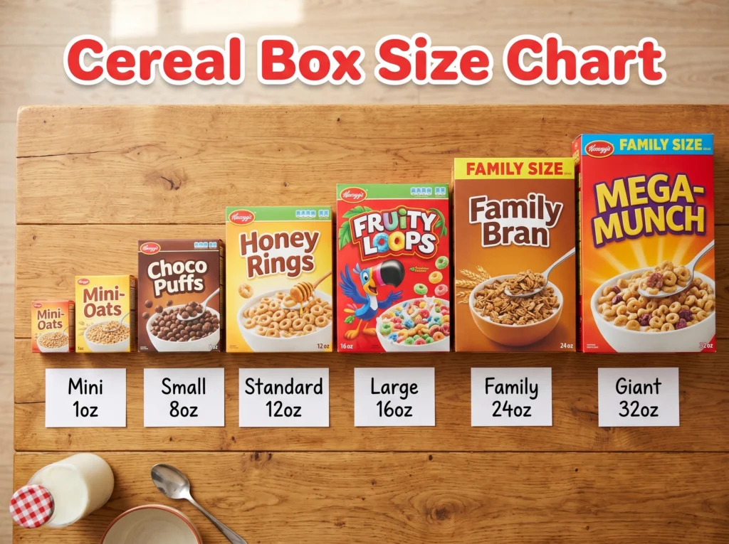 Cereal Box Size Chart (Inches & Centimeters)