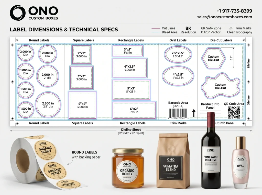 Custom Labels Packaging Dimensions