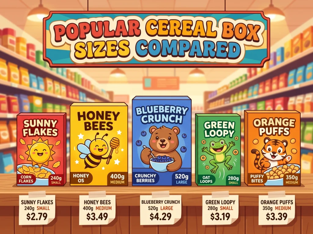 Popular Cereal Brands and Their Box Sizes