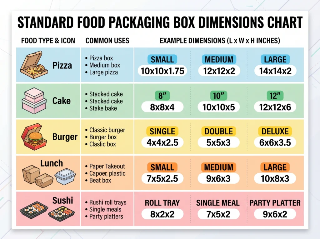 Standard Food Packaging Box Dimensions Chart
