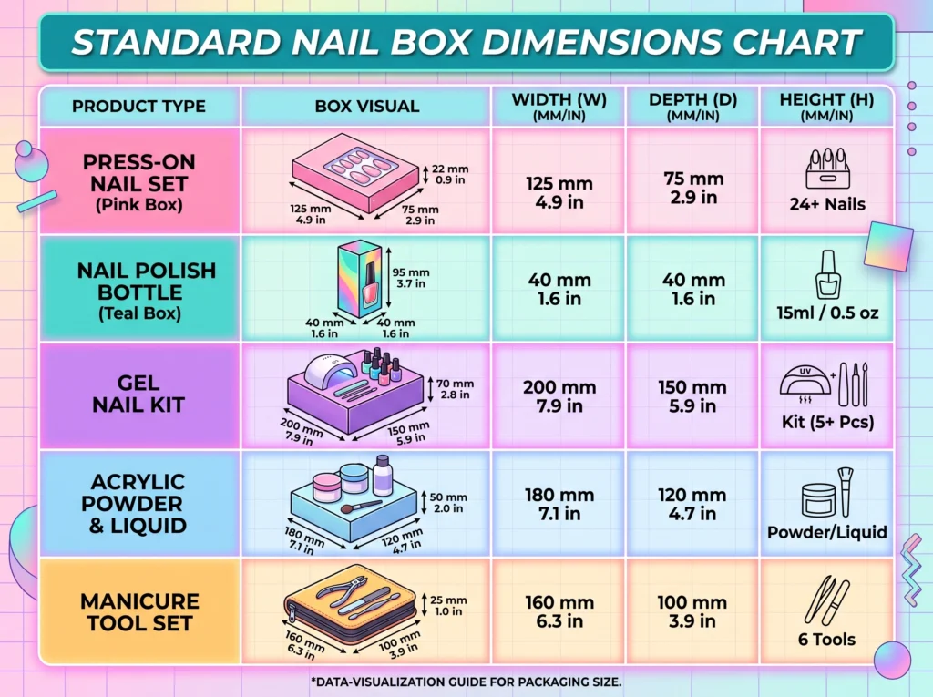 Standard Nail Box Packaging Dimensions Chart