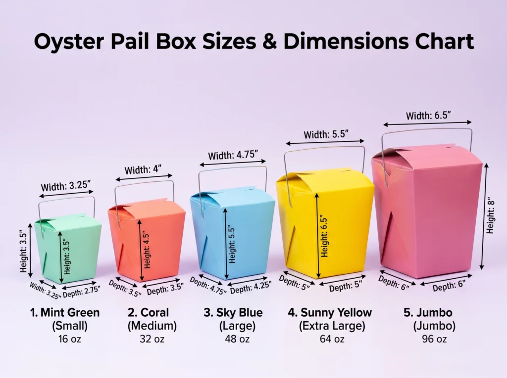 Standard Oyster Pail Box Sizes and Dimensions Chart
