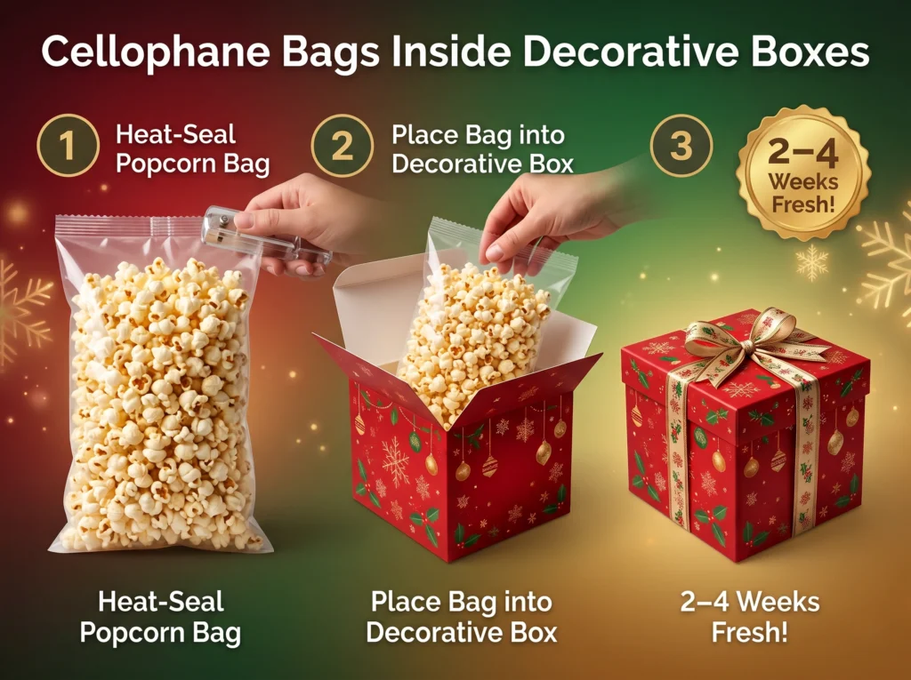 Cellophane Cones and Bags Inside Decorative Boxes