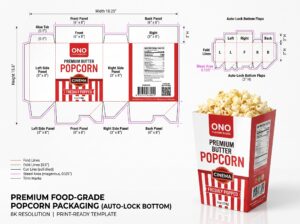 Popcorn Box Packaging Dimensions