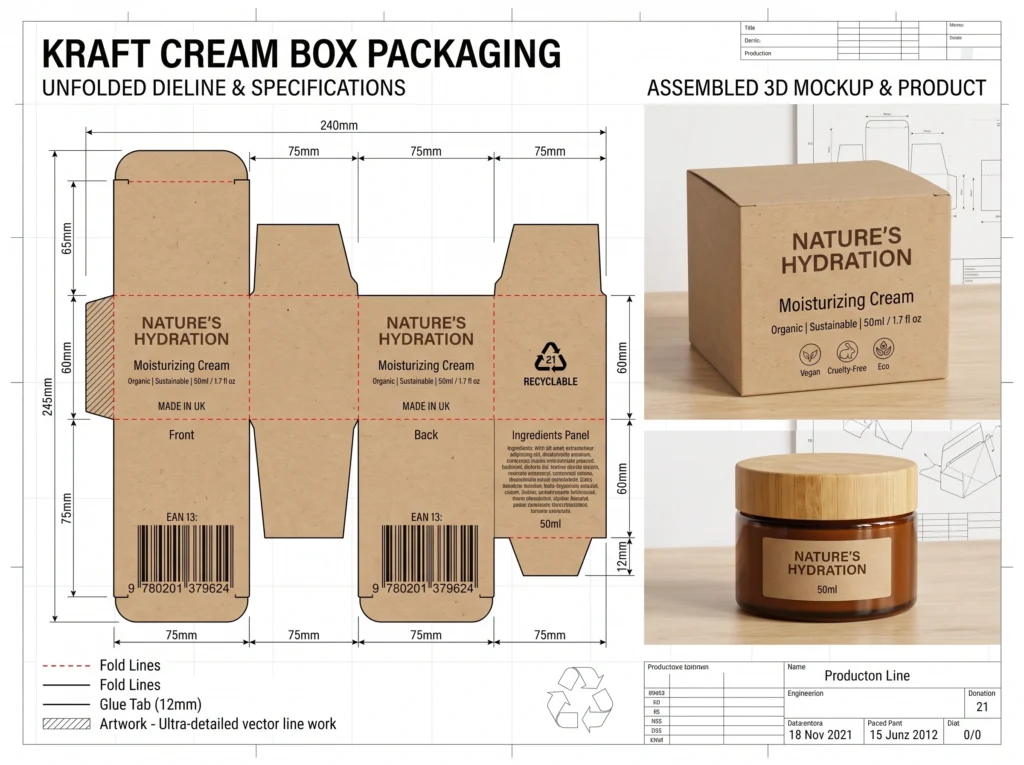 Cream Box Packaging Dimensions
