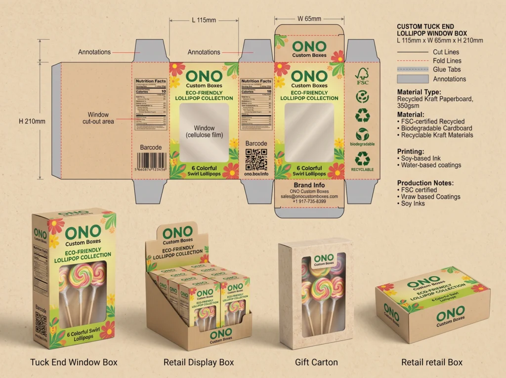 Lollipop Packaging Dimensions & Dieline Guide